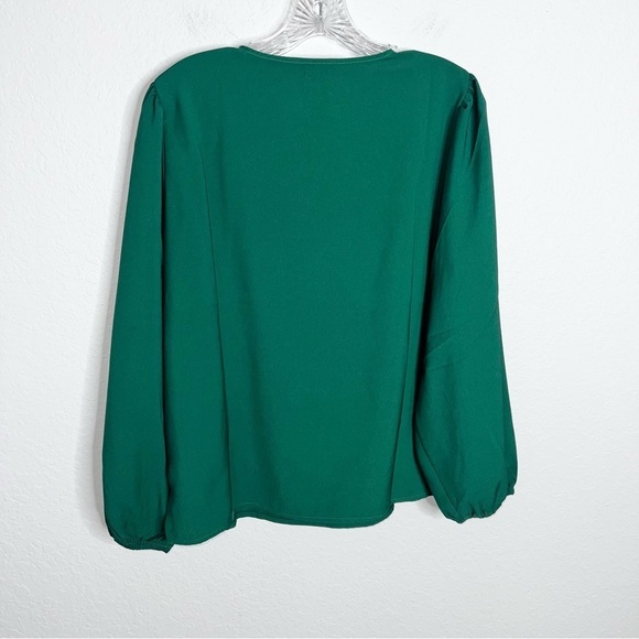 J. Crew Top Women Large Shirt Green Satin Key Hole Long Balloon Sleeve B6 - Picture 4 of 7